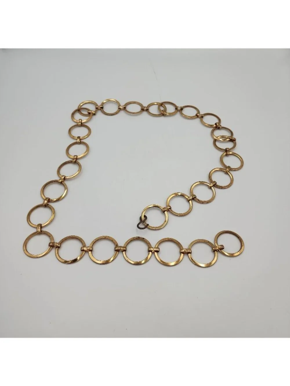 Vintage Gold Tone Circle Link Chain Belt Boho Hip Waist Adjustable 1970s 36